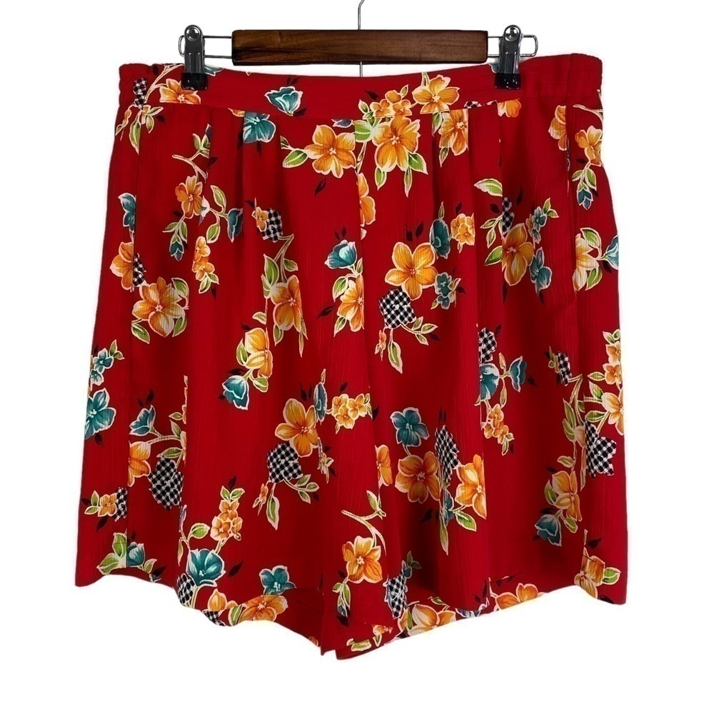 Alfred Dunner Petite Floral‎ High Rise Pleated Wide Leg Shorts Women's 10P Red